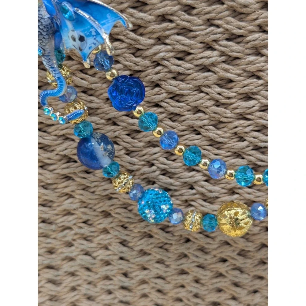 Blue & Gold Dragon Purse/Phone‎ Charm Beaded Handbag Accessory Jewelry Charm NEW